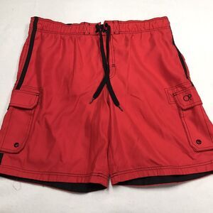 Vintage OP OCEAN PACIFIC Cargo Board Swim Trunks Men L 36W Red Mesh Lined